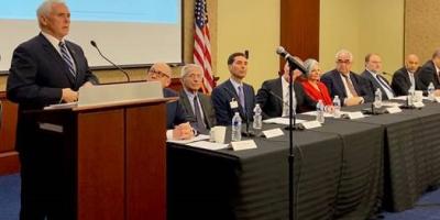 Johnson attends Coronavirus briefing with Vice President Pence.