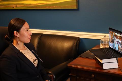 Ben Reifel intern Leslie Crow meets with Interior Secretary Deb Haaland. 